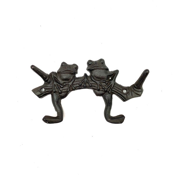 Cast Iron Frog Hook, hook, coat hook, wall hook, cast iron hook, frog hook, frog, beach hook, reptile hook, icr54.drk.brn