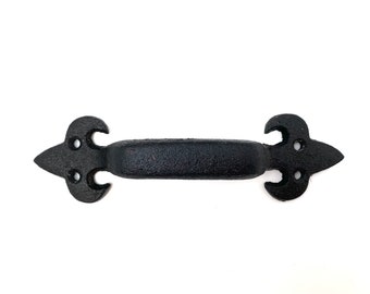 Cast Iron Fleur Handle 6.75"-Black, handle, cast iron drawer handle, cast iron handle, handle, drawer handle, cupboard handle, han11