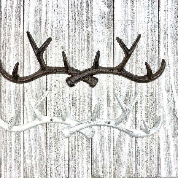 Cast iron deer antler hook, hook, coat hook, wall hook, towel hook, cast iron hook, rustic hook, deer hook, deer antler hook, cwa25brn/wht