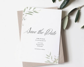 Save the Date | With Envelope | Simple | Elegant | Personalised | Wedding Announcement Card | Wedding Invitation | Eucalyptus