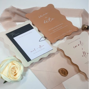 Wedding Invitation | Scallop Edge | Wave | Minimal | Wax Seal | Paperclip | Personalised |