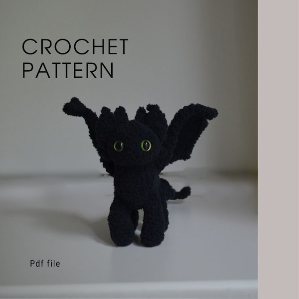 Crochet pattern black Dragon, amigurumi night dragon crochet pattern