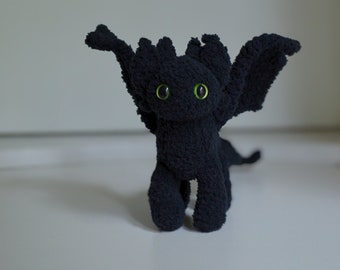 Black plush dragon, Toothless dragon, black dragon, plush dragon, dragon doll, night dragon plushie, black dragon