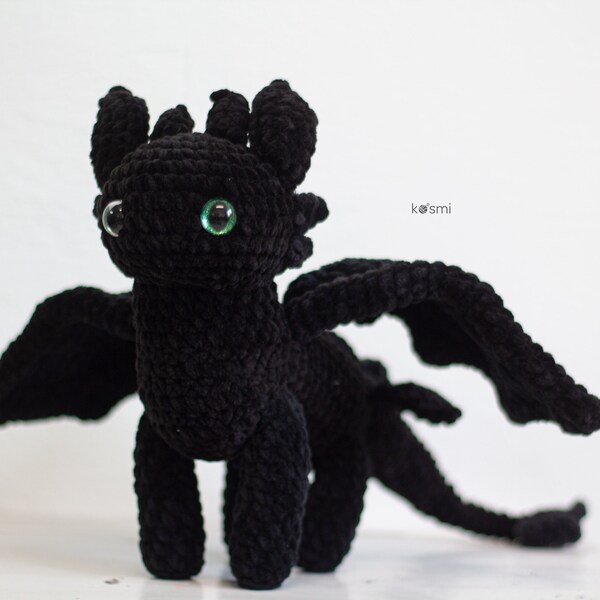 Crochet pattern Plush black Dragon, amigurumi night dragon, crochet pattern black dragon