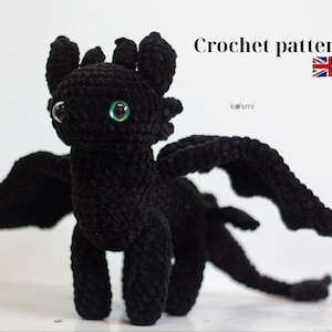 Dragon crochet pattern, Plush black Dragon, amigurumi night dragon