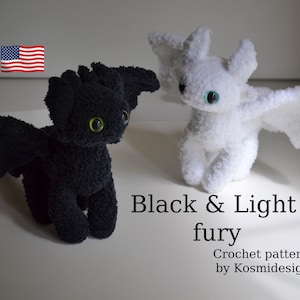 Crochet Pattern: Black and White Fury Dragons Plush (PDF Pattern)