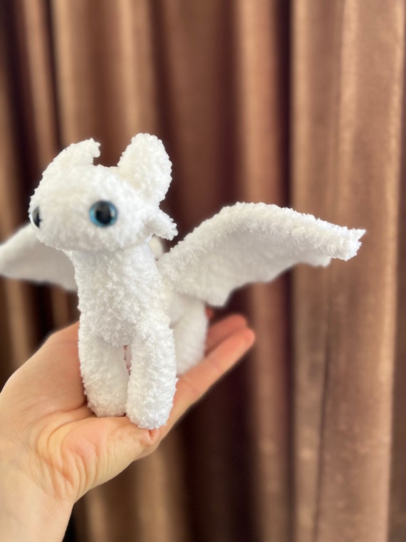 White Fury Plush Dragon, Bendable Wings, Soft Yarn - Etsy
