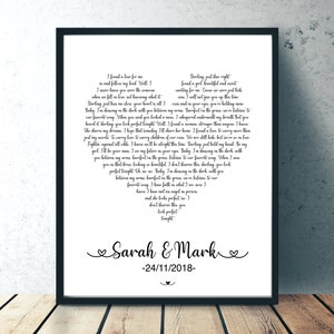 Personalised song any lyric print | Custom wedding Song Print | Vows | Heart Shaped Couples Song | Mothers Day Gift | Personalised | Mum