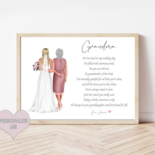 Grandmother of the Bride Gift | Grandmother Poem | Gran Wedding Poem | Wedding Gift  | Gift for Nan | Present | Wedding Keepsake | Nan Print