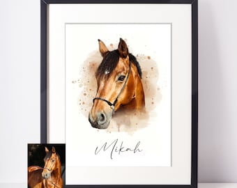 Pet Portrait | Watercolour Digital Portrait | Horse Print | Pet Gift | Personalised Art | Pet Gift | Portrait | Painted Pet Memory