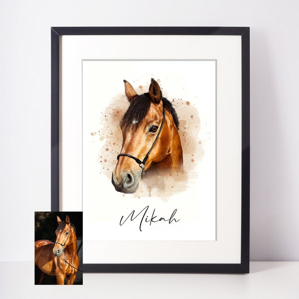 Portrait d'animal de compagnie | Portrait numérique aquarelle | Impression de cheval | Cadeau pour animaux de compagnie | Art personnalisé | Cadeau pour animaux de compagnie | Portrait | Painted Pet Memory | TÉLÉCHARGER