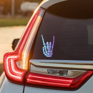 Holografische skelet hand auto sticker, Rock op auto sticker, schedel sticker, holografische auto sticker, waterdichte sticker, Spooky sticker, Witchy sticker