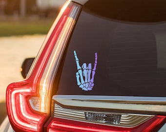 Holographic Skeleton Hand Car Decal, Rock On Car Decal, Skull Decal, Holographic Car Decal, Waterproof Decal, Spooky Decal, Witchy Decal