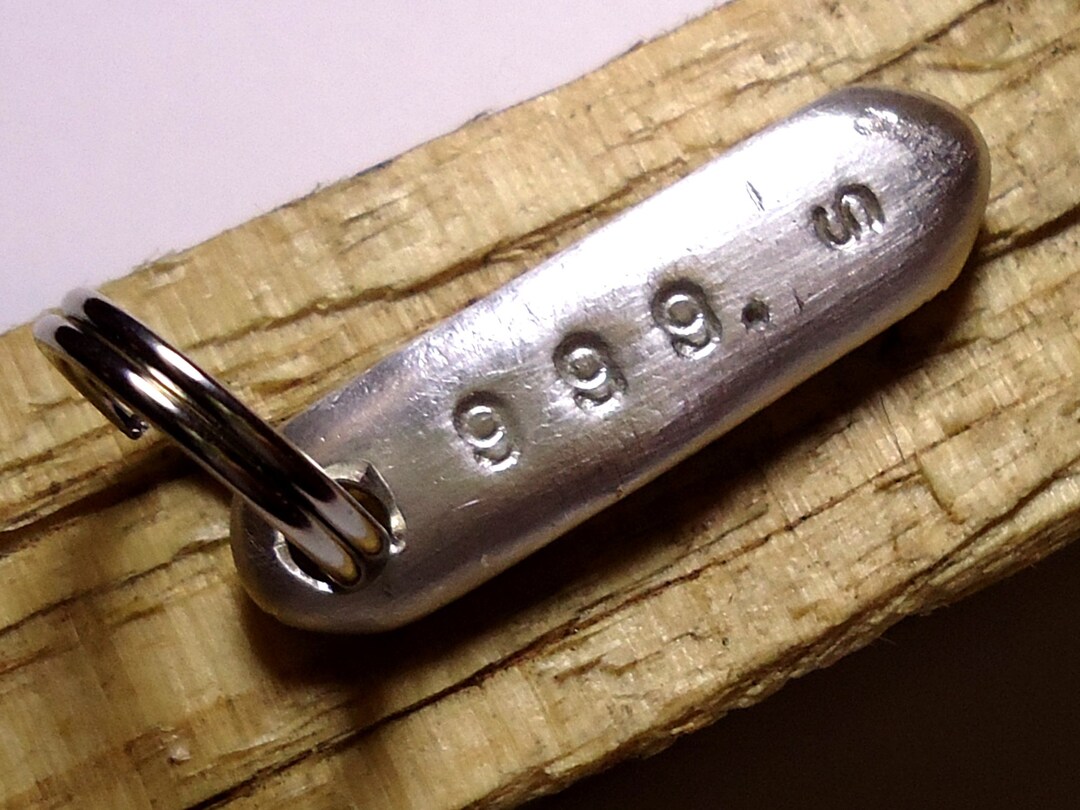Handmade Key Ring, 1 Bar, Made of Fine Silver 999.9 Solid With Key Ring ...