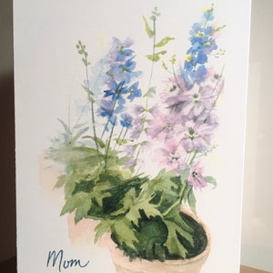 Tarjeta botánica del Día de la Madre en acuarela