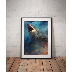Megalodon Oil Painting (Printable Decor, Prehistoric art, Wall decor, printable art)