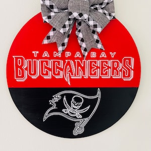 Front Door Decor | Front Door Wreath | Tampa Bay Buccaneers | Door Hanger | Football Fan | Housewarming Gift | Home Decor | NFL |  Bow Plaid