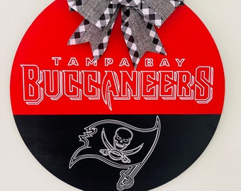 Front Door Decor | Front Door Wreath | Tampa Bay Buccaneers | Door Hanger | Football Fan | Housewarming Gift | Home Decor | NFL |  Bow Plaid
