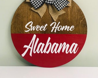 Front Door Decor | Wreath | Alabama Roll Tide | Hanger | Door Wreath | Sweet Home Alabama | Home | Crimson Burlap Bow | Football | College