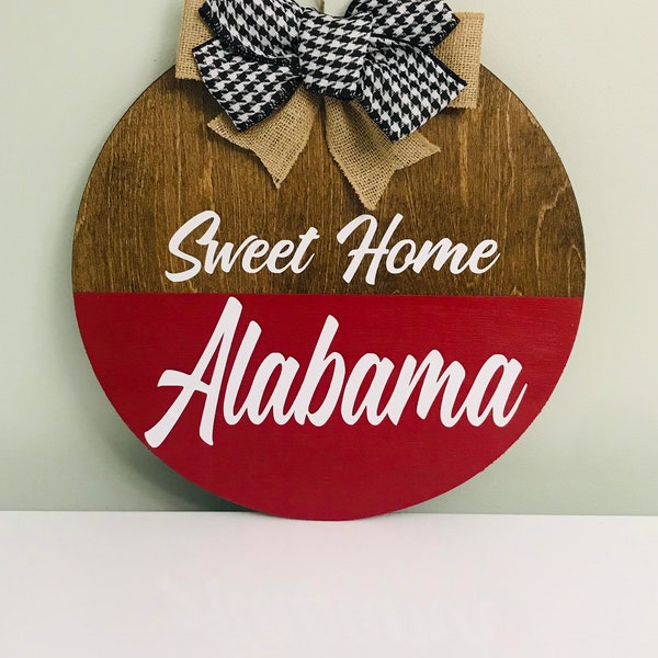 Front Door Decor | Wreath | Alabama Roll Tide | Hanger | Door Wreath | Sweet Home Alabama | Home | Crimson Burlap Bow | Football | College