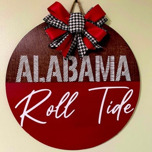 Front Door Decor | Wreath | Alabama Roll Tide | Door Hanger | College Football Fan | Housewarming Gift | Home Decor | Crimson Burlap Bow