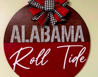 Front Door Decor | Wreath | Alabama Roll Tide | Door Hanger | College Football Fan | Housewarming Gift | Home Decor | Crimson Burlap Bow
