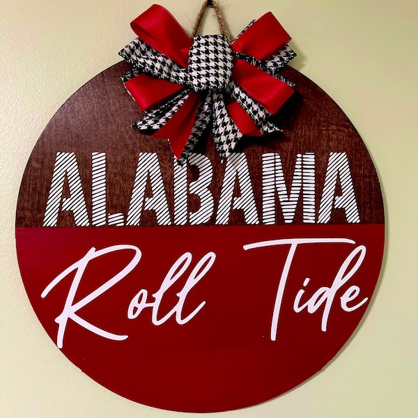 Front Door Decor | Wreath | Alabama Roll Tide | Door Hanger | College Football Fan | Housewarming Gift | Home Decor | Crimson Burlap Bow