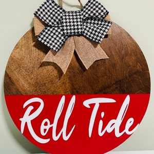 Front Door Decor | Wreath | Alabama Roll Tide | Door Hanger | College Football Fan | Housewarming Gift | Home Decor | Crimson Burlap Bow