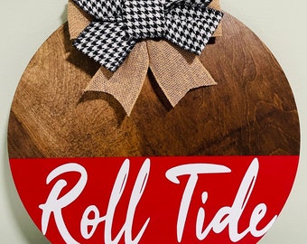Front Door Decor | Wreath | Alabama Roll Tide | Door Hanger | College Football Fan | Housewarming Gift | Home Decor | Crimson Burlap Bow