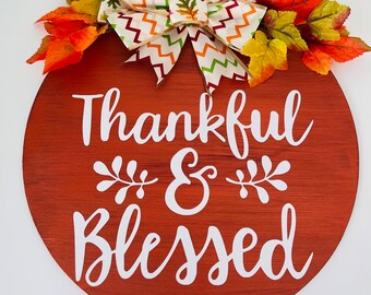 Fall Leaves Door Hanger: Thankful & Blessed Wood Wreath