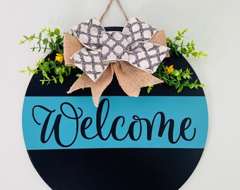 Front Door Decor Wooden Wreath Hanger Welcome Black Housewarming Gift Vinyl Home Decor Turquoise- Round - Realtor