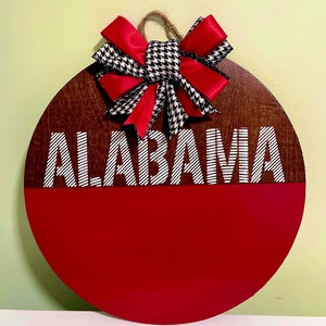 Front Door Decor | Wreath | Alabama Roll Tide | Door Hanger | College Football Fan | Gift | Decor | Crimson Burlap Bow Sport | Houndstooth