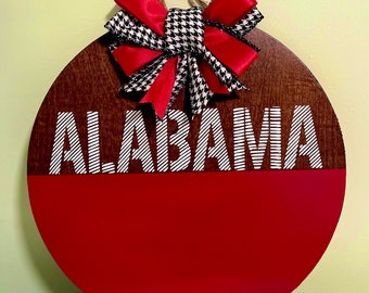 Front Door Decor | Wreath | Alabama Roll Tide | Door Hanger | College Football Fan | Gift | Decor | Crimson Burlap Bow Sport | Houndstooth