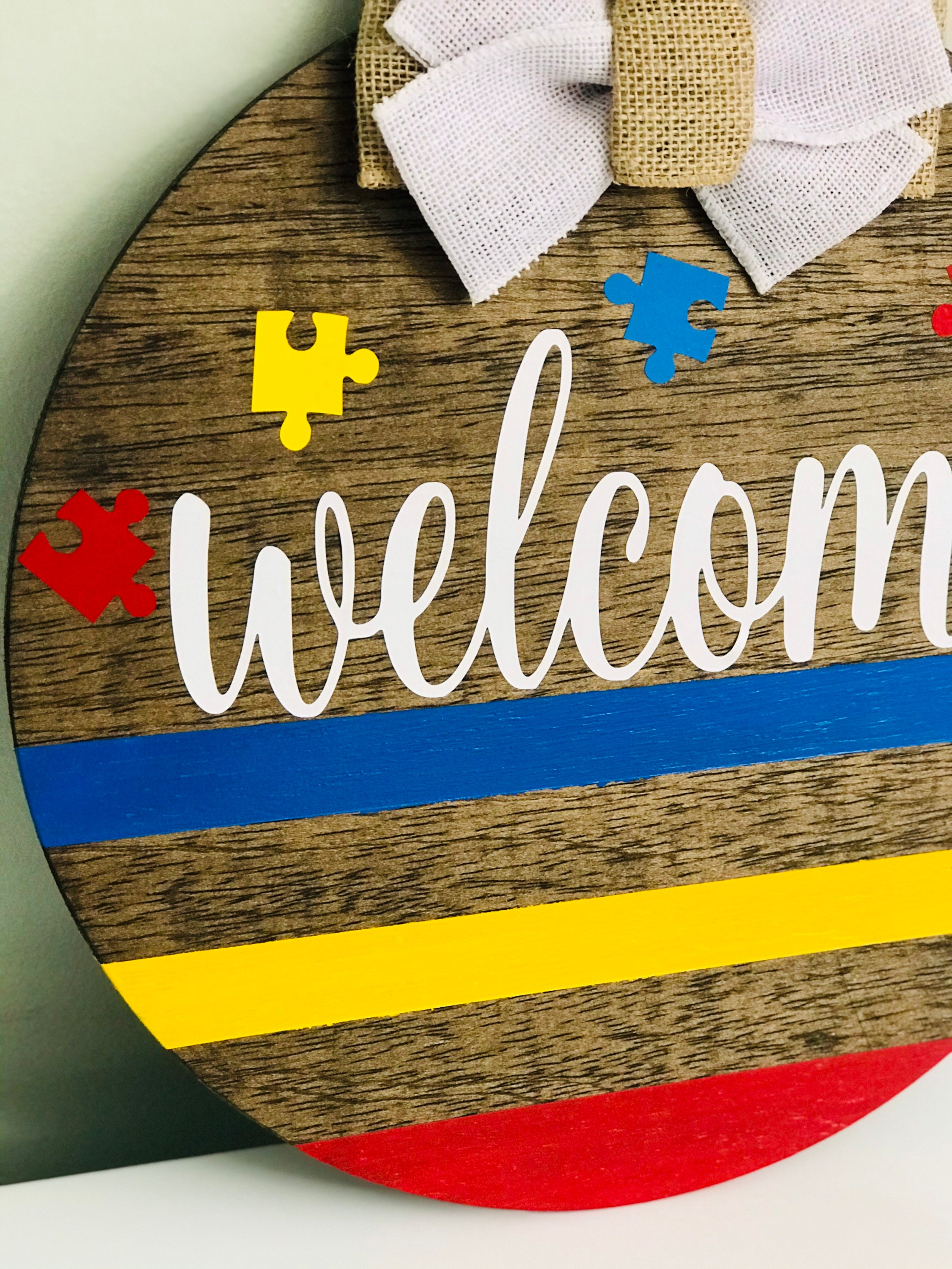 Door Hanger | Welcome Autism Awareness Month |april Child |wooden Decor ...