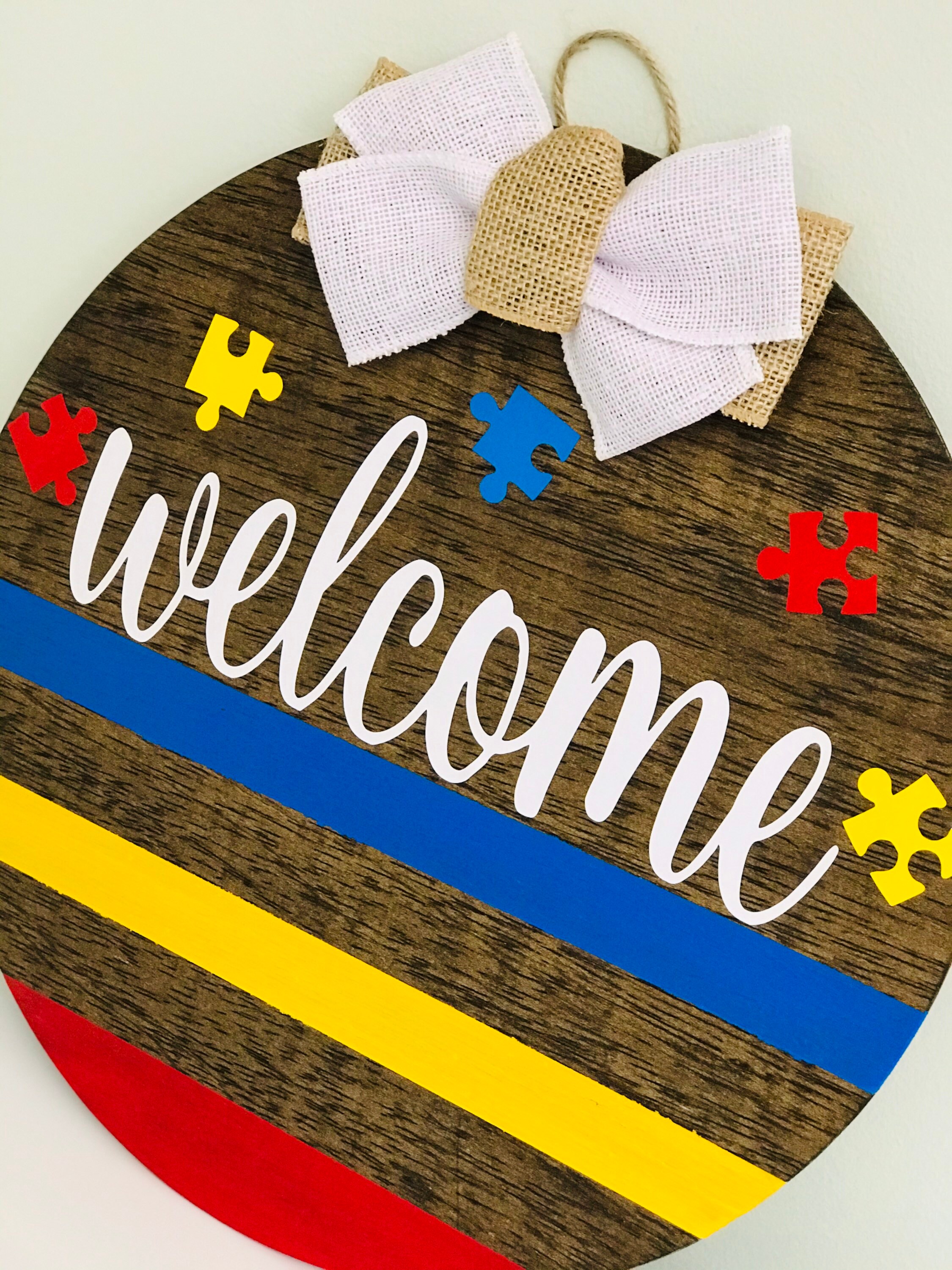 Door Hanger | Welcome Autism Awareness Month |april Child |wooden Decor ...