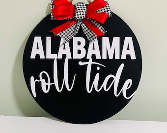 Front Door Decor | Wreath | Alabama Roll Tide | Door Hanger | Football Fan | Gift | Home Decor | Houndstooth Bow Crimson Fall | College