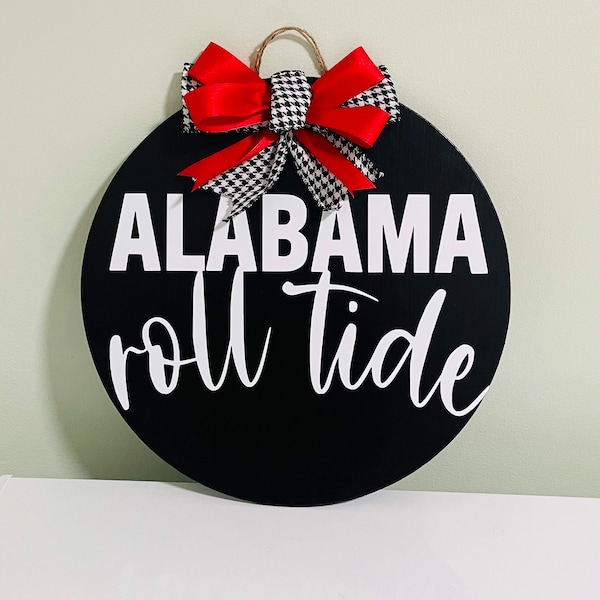 Front Door Decor | Wreath | Alabama Roll Tide | Door Hanger | Football Fan | Gift | Home Decor | Houndstooth Bow Crimson Fall | College