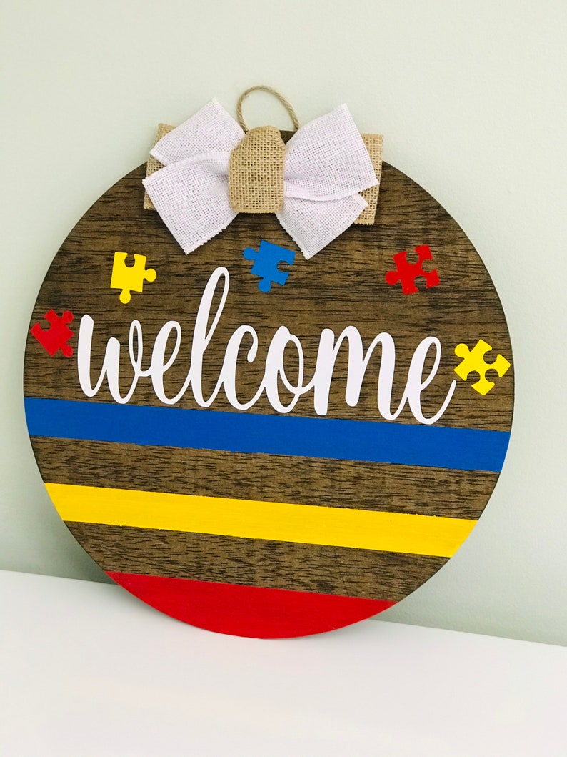 Door Hanger | Welcome Autism Awareness Month |april Child |wooden Decor ...