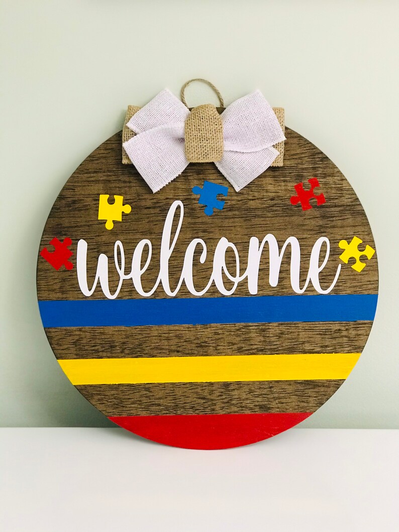 Door Hanger | Welcome Autism Awareness Month |april Child |wooden Decor ...