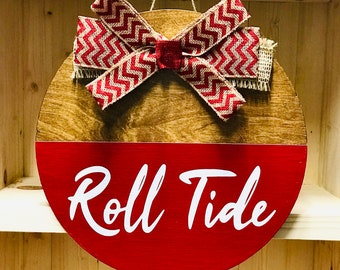 Front Door Decor | Wreath | College Alabama Roll Tide | Door Hanger | Housewarming Gift | Home Decor | Crimson | Chevron Bow| Football