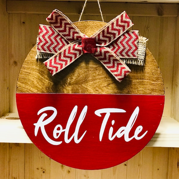 Front Door Decor | Wreath | College Alabama Roll Tide | Door Hanger | Housewarming Gift | Home Decor | Crimson | Chevron Bow| Football