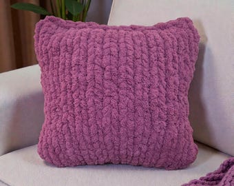 Hand Knit Chenile Throw Pillow - Soft and Plush Home Decor