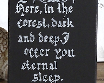 Letrero de lienzo con caligrafía gótica, decoración estilo academia oscura