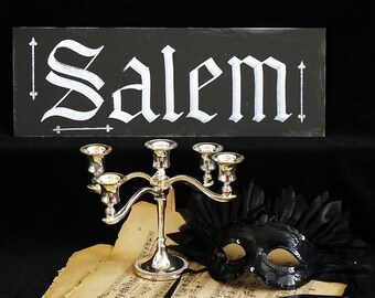 Originele gotische heksenkunst van Salem op hout, handgeschilderd, handgeletterd