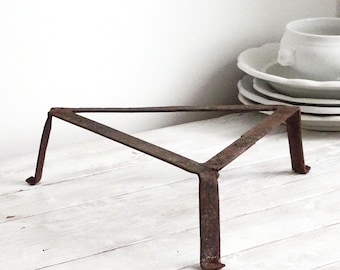 Antique Fireplace Metal Trivet, Hand Forged Iron, Primitive Cookware Tool, Hot Pot Stand