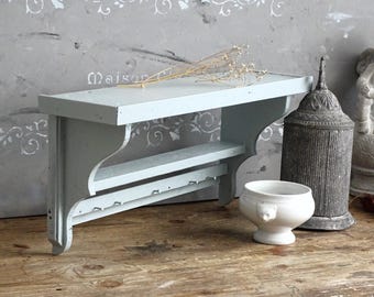 Blue 2-Tier Wood Corbel Wall Shelf with Pegs: Shabby Chic Spice Rack