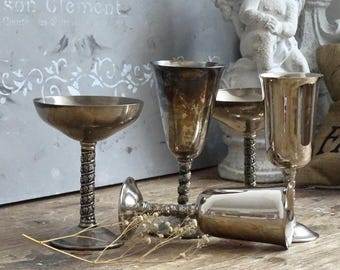 Hexen Altar Versilbert Kelch Becher, Vintage Metall Ritual Becher, Wein Opferschale, Mittelalterlicher Wicca Pagan Kelch, Zauberzeremonie Becher