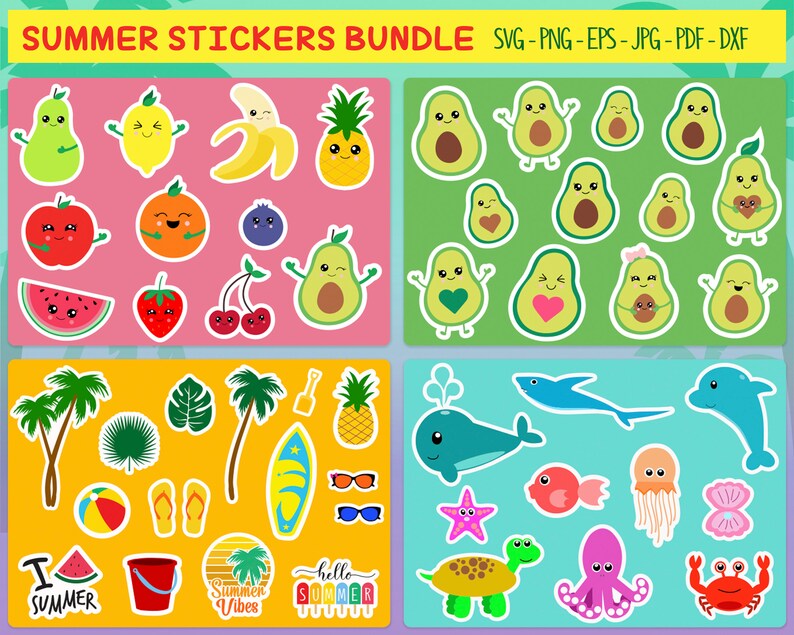 Sticker Bundle Summer Stickers Svg Fruits Sticker Under the Etsy