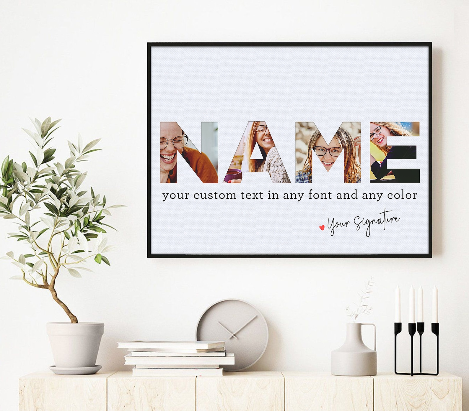 Custom Text Name Word Art Photo Collage Canvas Frame Print Etsy