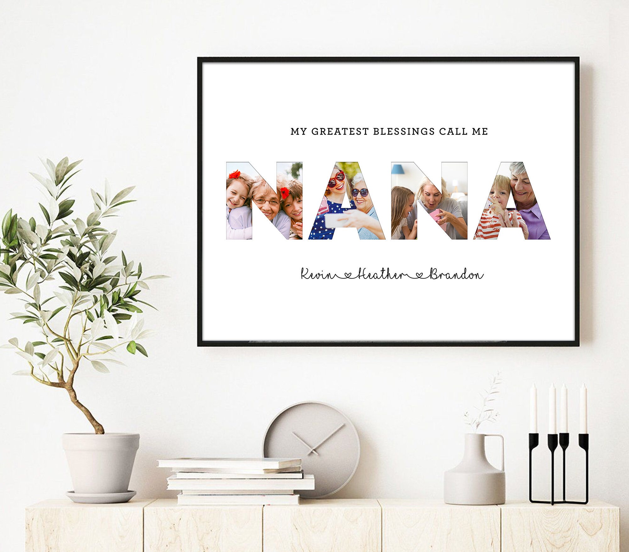 Custom Nana Photo Collage Canvas Sign Framed Personalized Etsy